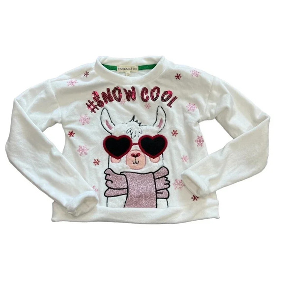 Margaux & Lexi White Velour Snow Cool Llama Sweater 4 - Picture 1 of 3